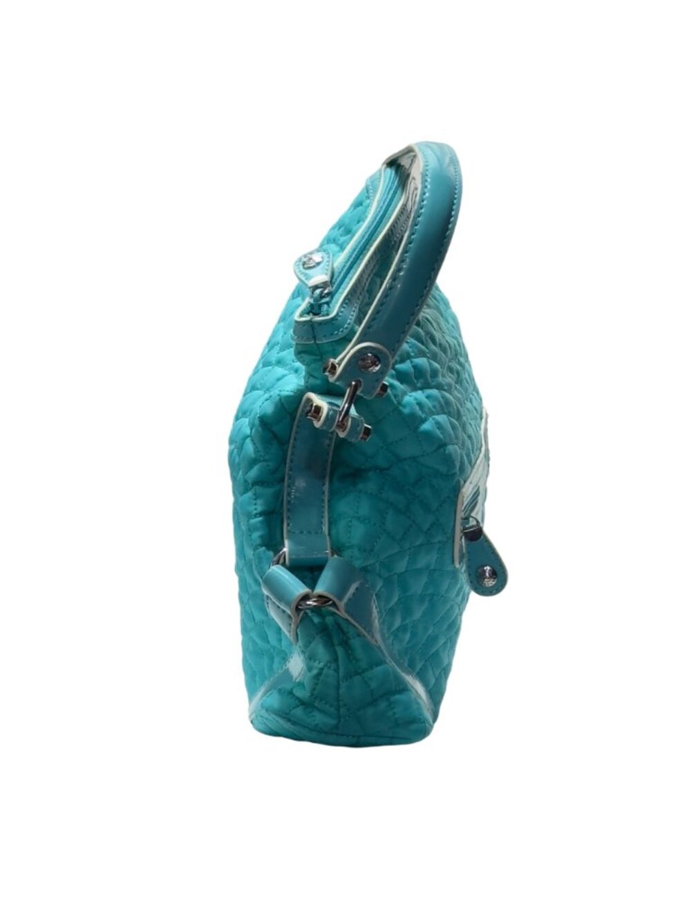 VERA BRADLEY Women's Handbag Blue Quilted Fabric Patent Leather Trim Zip Pocket - Picture 7 of 16